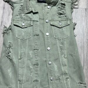 Mustard Seed Distressed Sleeveless Denim Vest Small